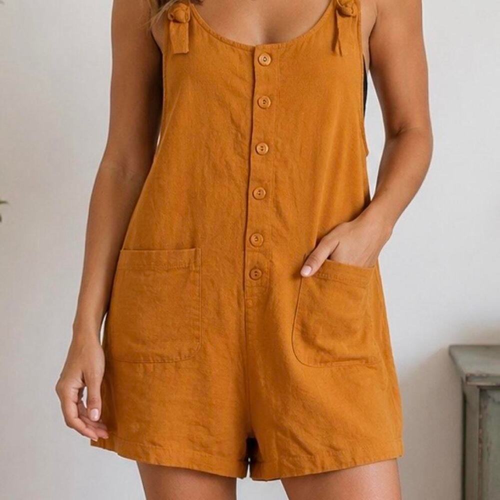 Womens mustard button front romper